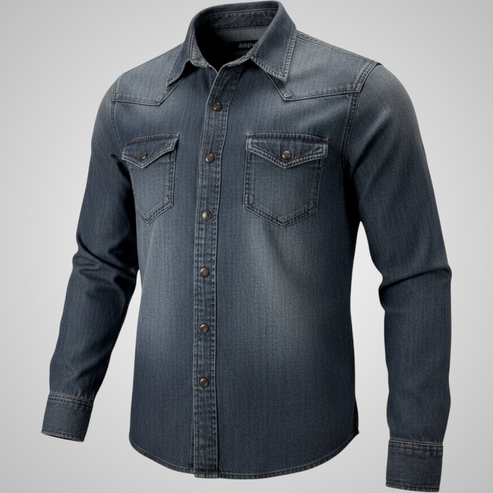 Driftwood Men's Medium Blue Denim Western Shirt Button Up Long Sleeve Casual